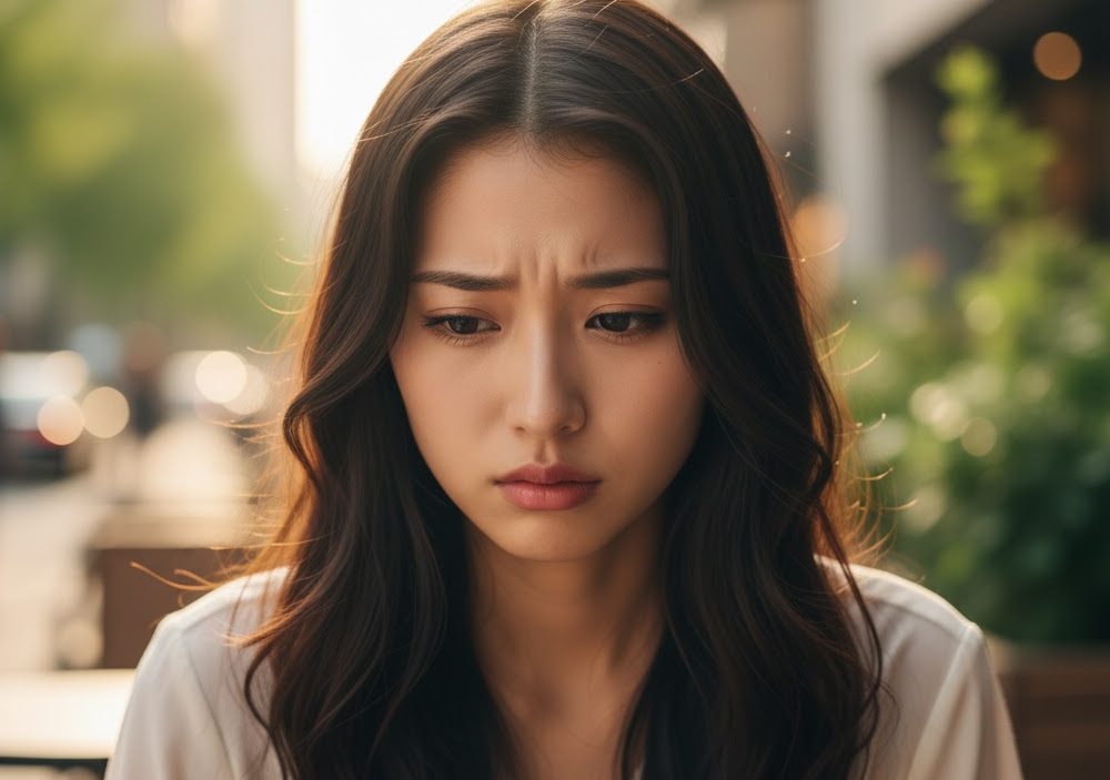 悩んでいる若い美女の実写風画像