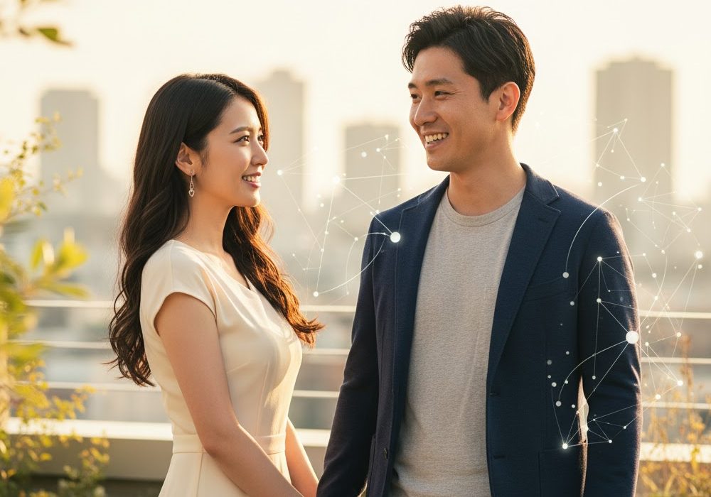 美女をゲットした男性の実写風画像