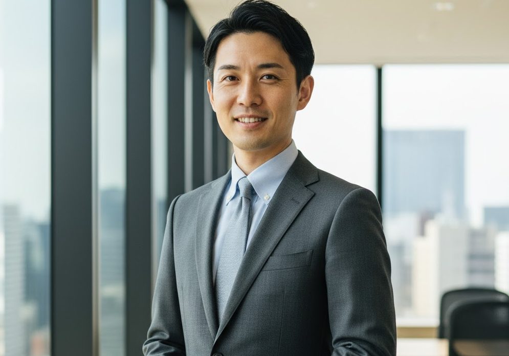 誠実なイメージのスーツ男性の実写風画像