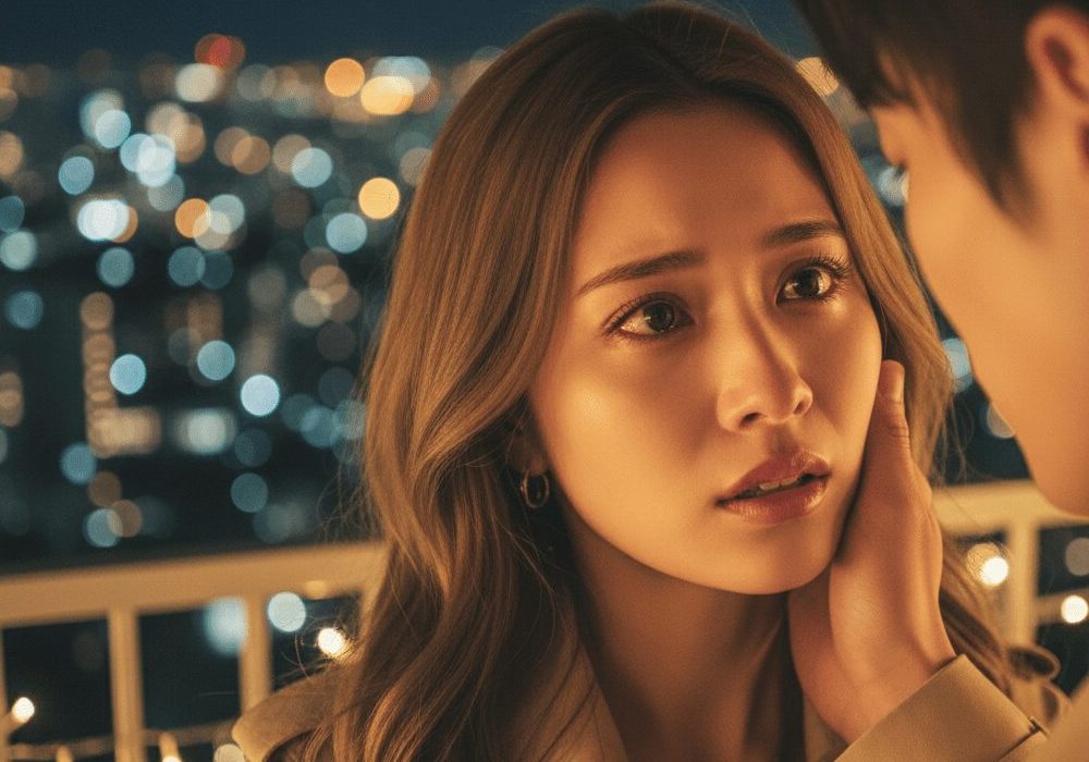 キスの直前に真剣な表情で彼を見つめる女性の実写風画像
