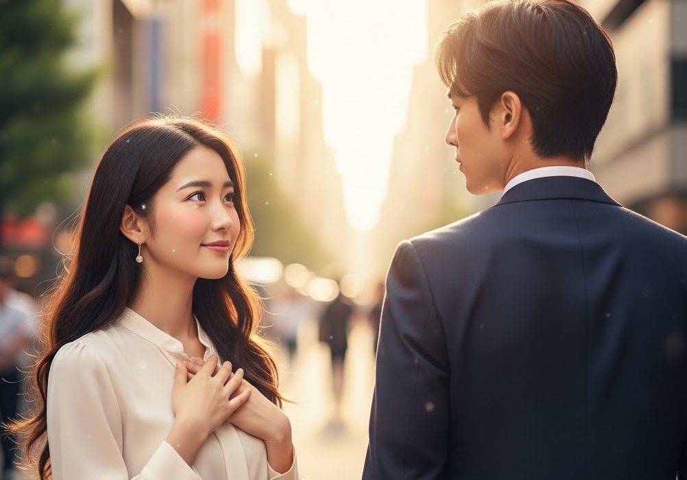 若い美女が男性にときめいている様子の実写風画像