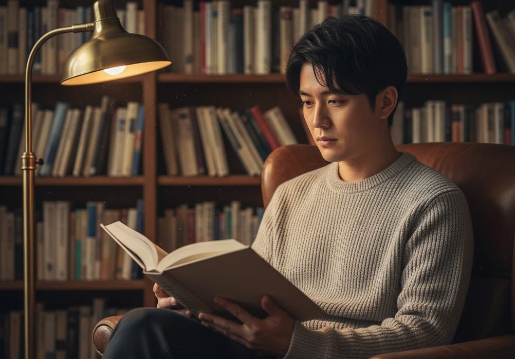 読書をする男性の実写風画像