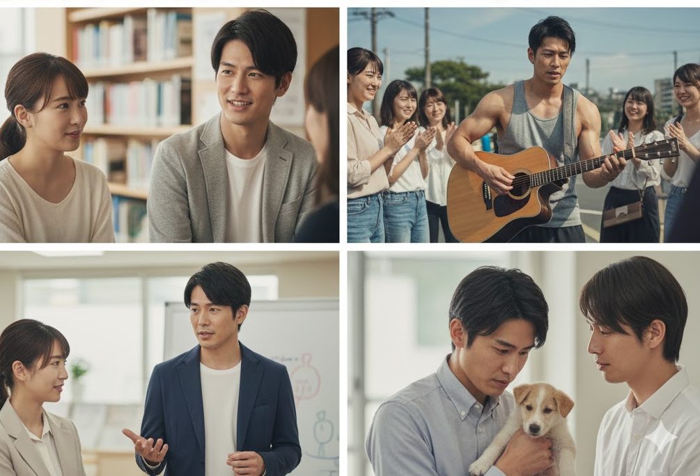 4分割された魅力的な男性のイメージ画像
