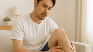 ひざのすね毛を見て悩んでいる男性