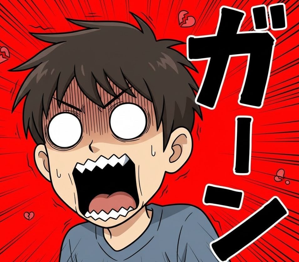 ガーンとショックを受ける男性のアニメ画像