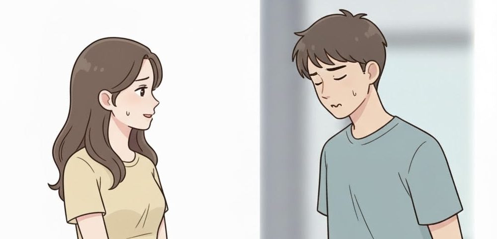 気まずい雰囲気のカップルのアニメ画像