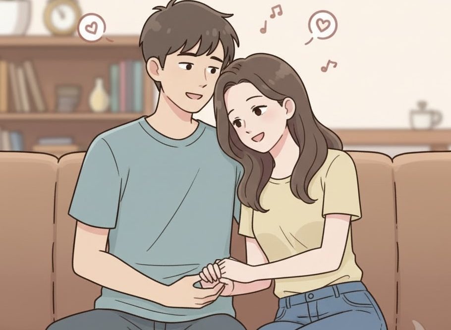 寄り添うカップルのアニメ画像