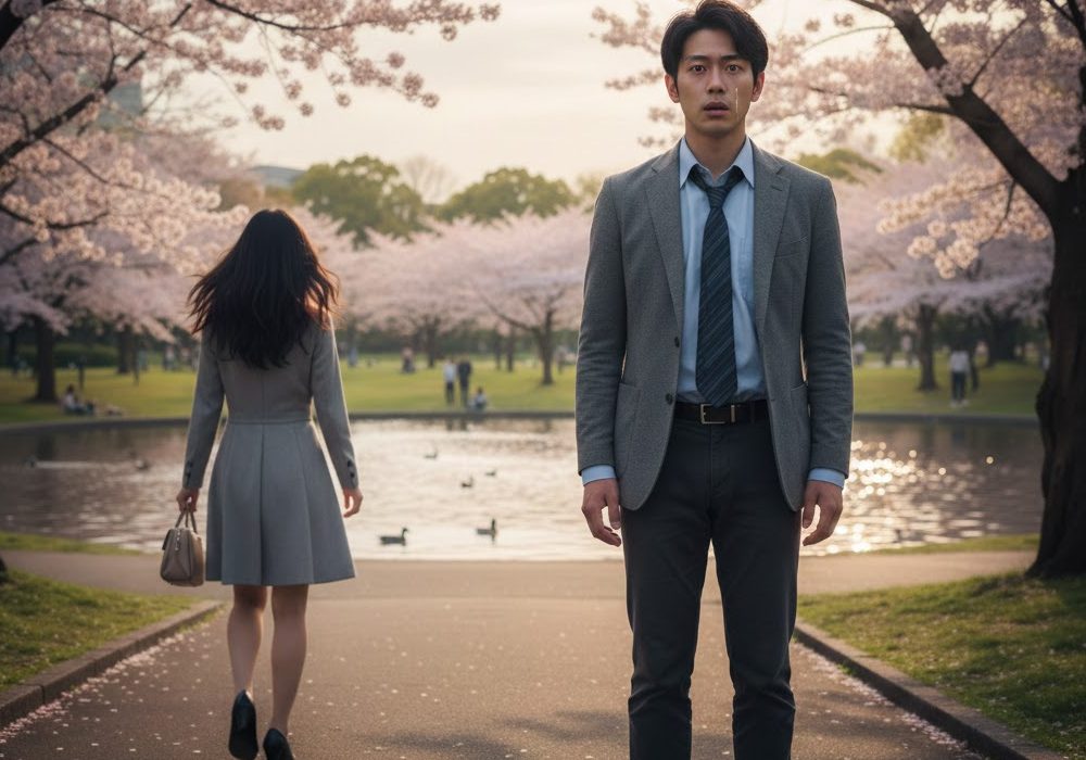 失恋して立ち尽くす男性の実写風画像